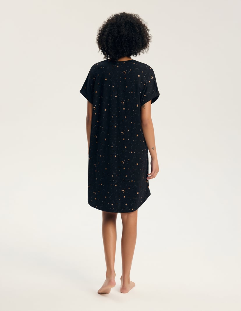 Gilly Nightgown with Cotton and Star Print Black 3