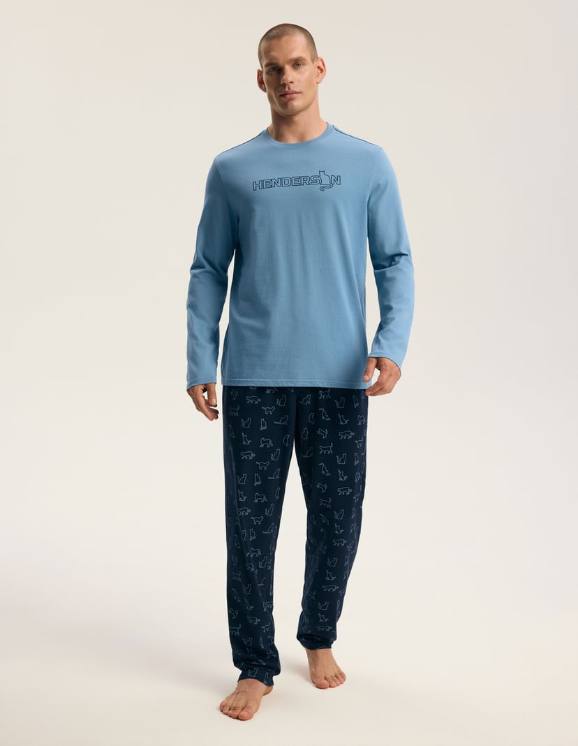 Men's Long Pajamas FURRY Blue with Print Blue 1