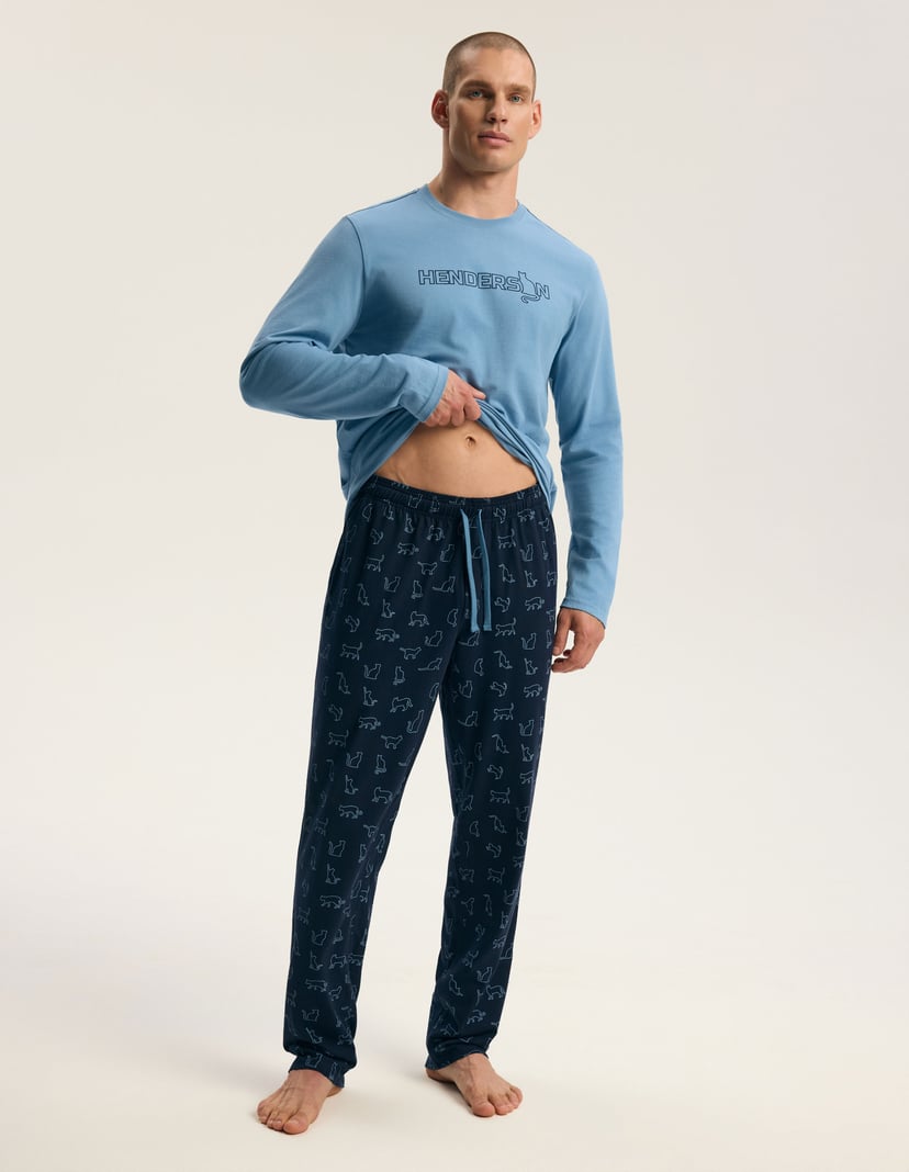 Men's Long Pajamas FURRY Blue with Print Blue 6