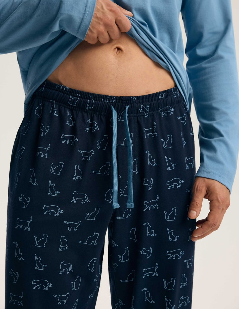 Men's Long Pajamas FURRY Blue with Print Blue 3
