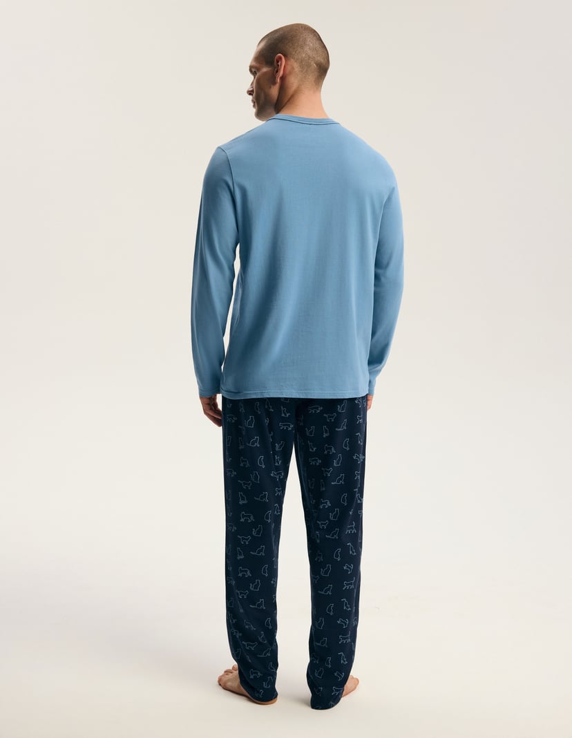 Men's Long Pajamas FURRY Blue with Print Blue 5