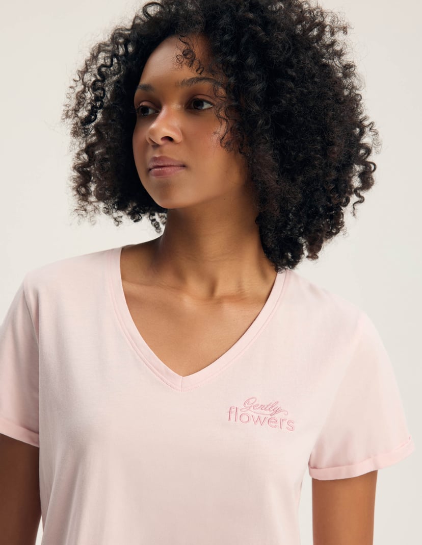 Long Pajamas GIANNA Pink with Embroidery and Short Sleeve pink 3