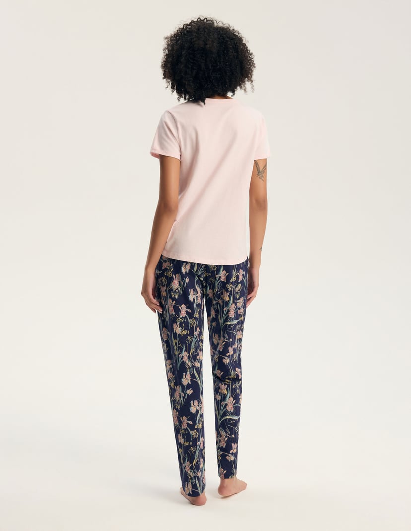 Long Pajamas GIANNA Pink with Embroidery and Short Sleeve pink 5