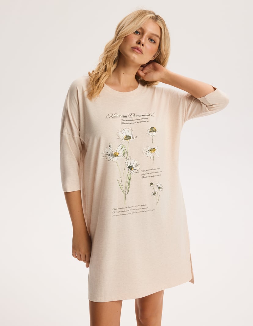 Nightgown GINA Beige Midi with 3/4 Sleeves Beige 2