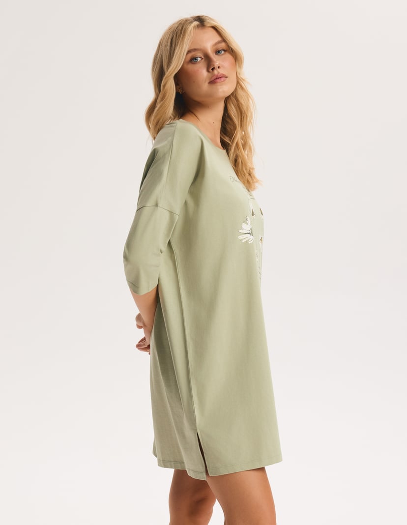 Nightgown GINA Green Midi with Side Slits Green 2
