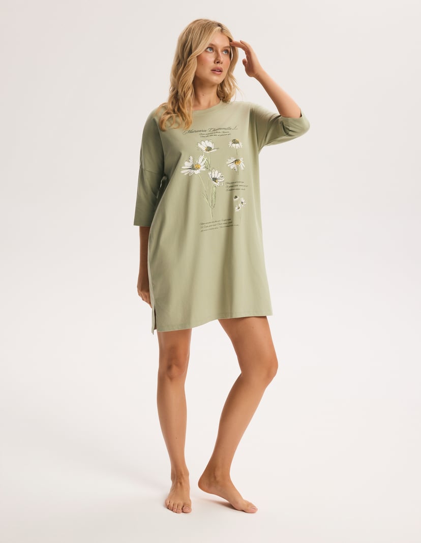 Nightgown GINA Green Midi with Side Slits Green 5