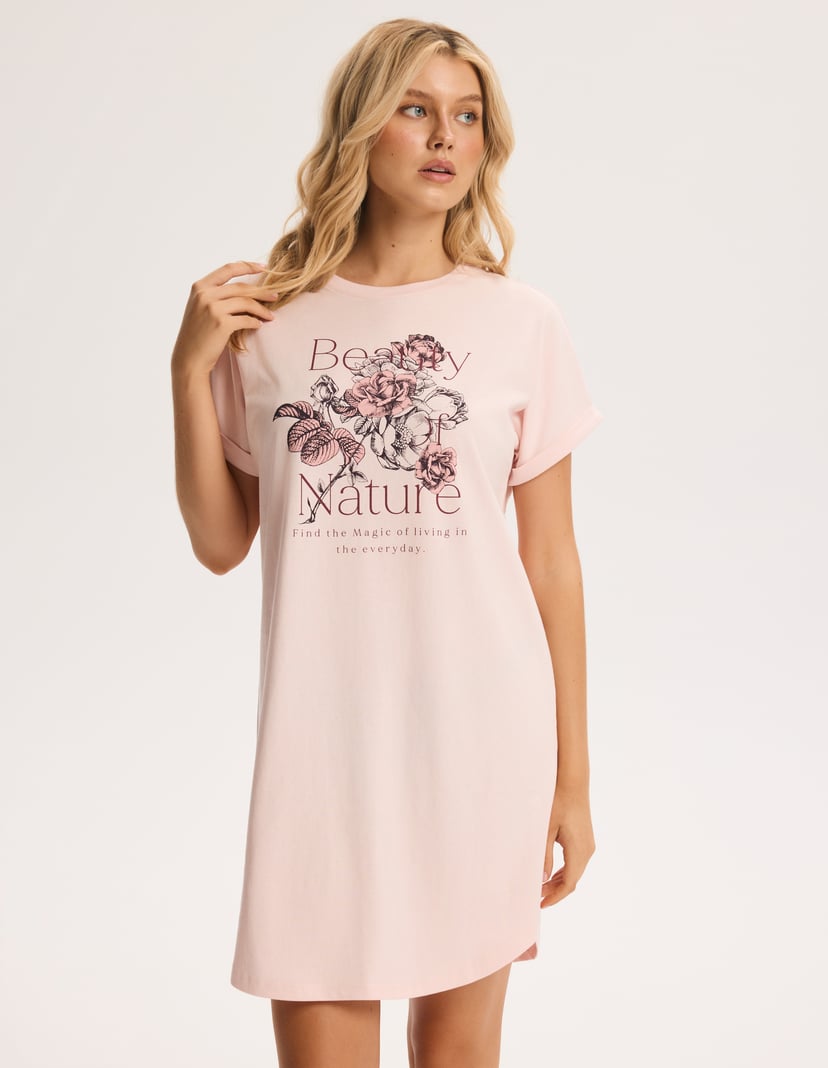 Ginger Pink Midi Nightshirt with Rolled Sleeves pink 2