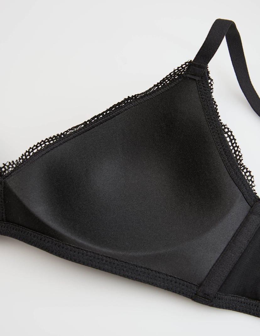 DOUX Black Bra Without Underwire with Lace at Neckline Black 7