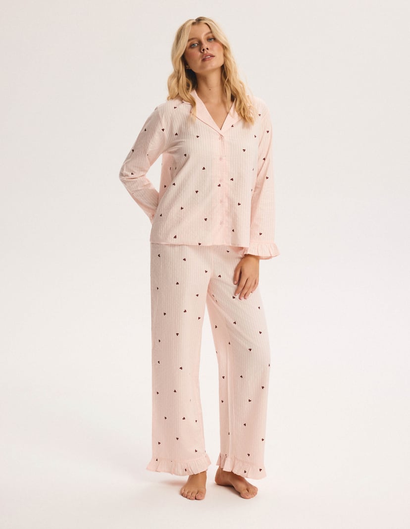 Long Pajamas PIXIE Pink Button-Up with Hearts pink 8