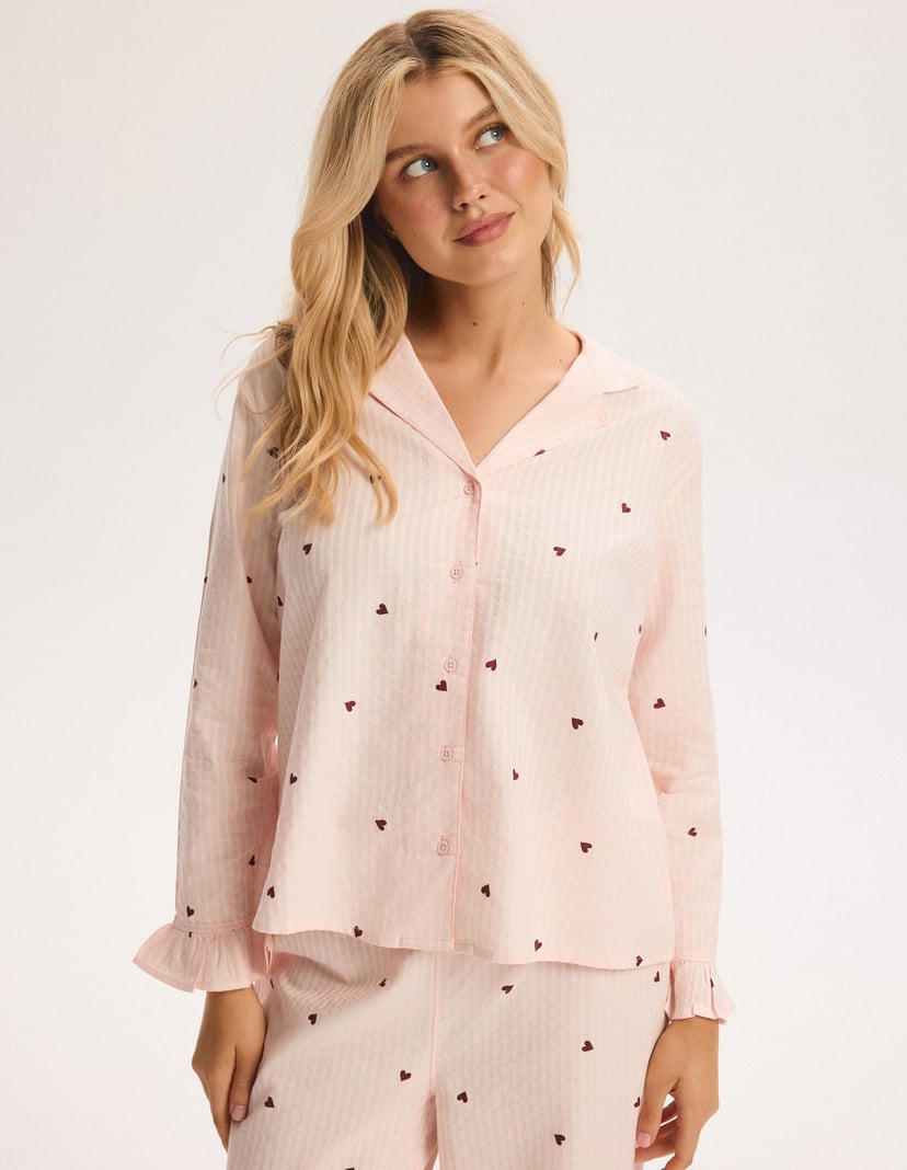 Long Pajamas PIXIE Pink Button-Up with Hearts pink 2