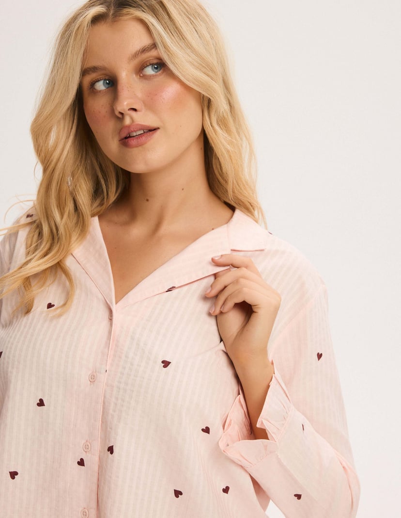 Long Pajamas PIXIE Pink Button-Up with Hearts pink 3