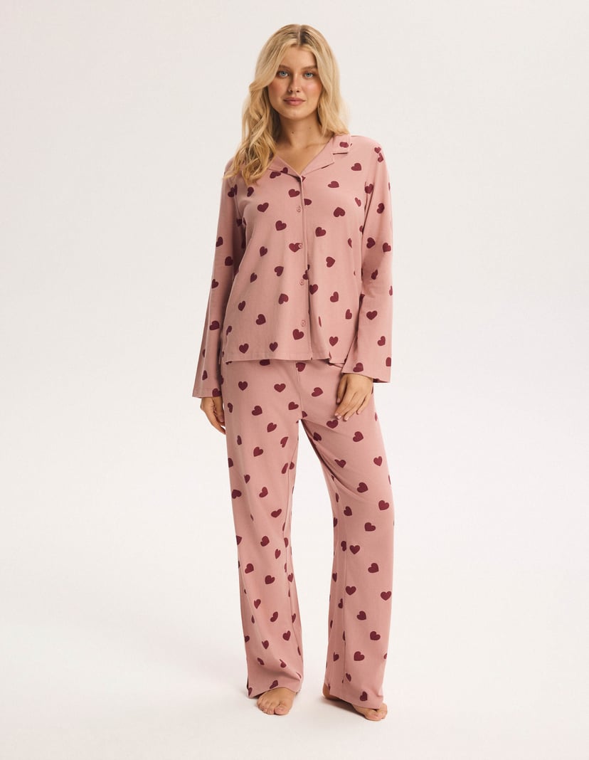 Softie Long Pajamas Pink Knit with Hearts pink 1