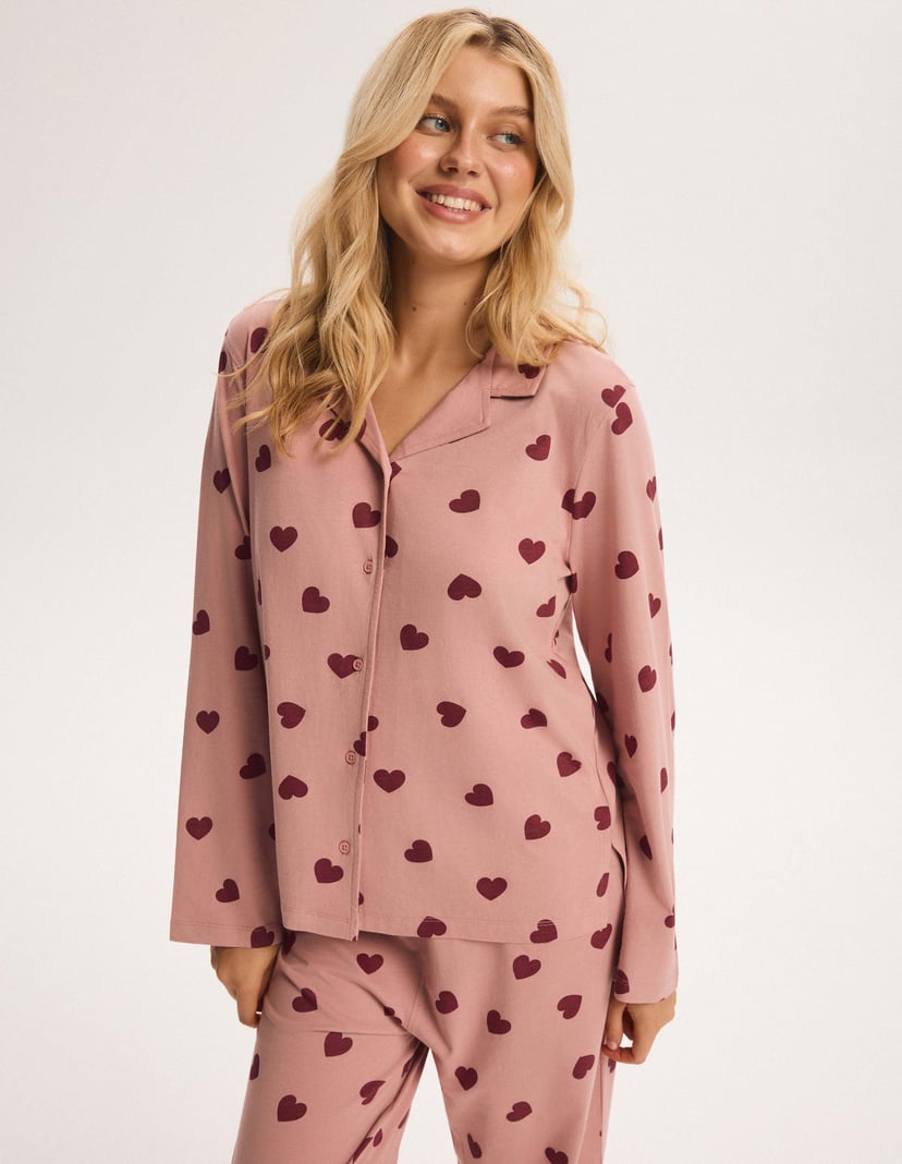 Softie Long Pajamas Pink Knit with Hearts pink 2