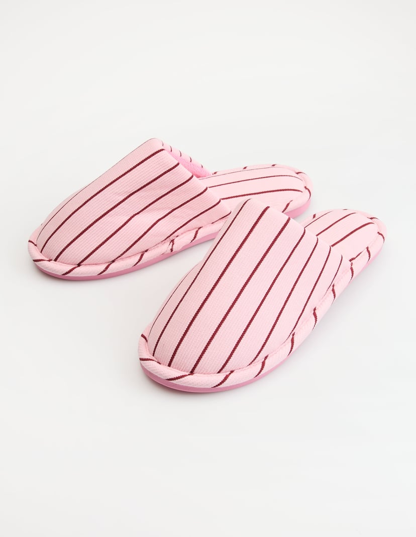 Candy Flip Striped Ribbed Knit Slippers pink 1