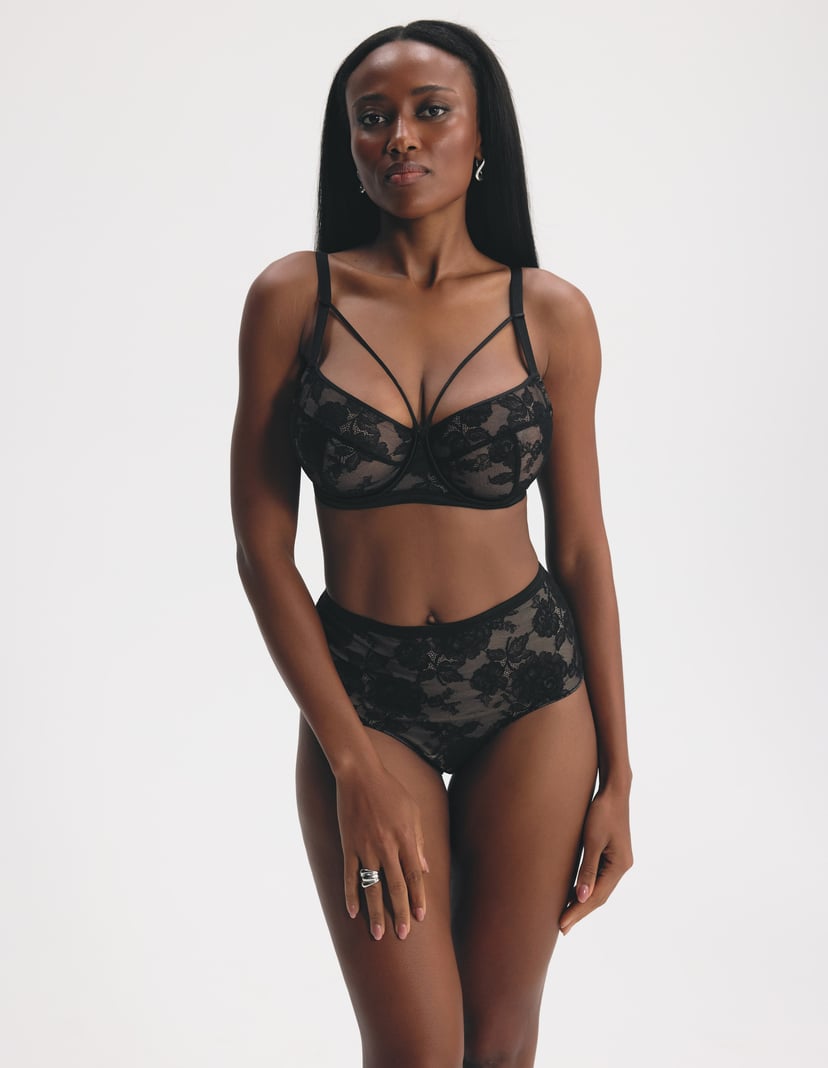 High-Waisted MISTERY Briefs with Rose Lace Black 2