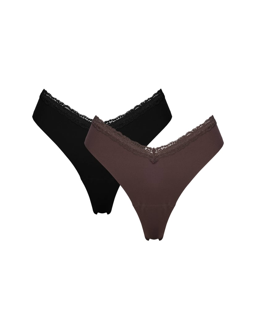 Two-Pack of High-Waisted PILAR Thongs with Lace Multi 5