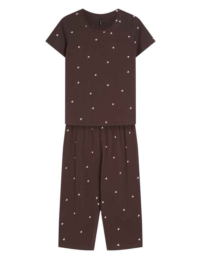Long Pajamas MIMI in Cotton with Small Hearts brown 11
