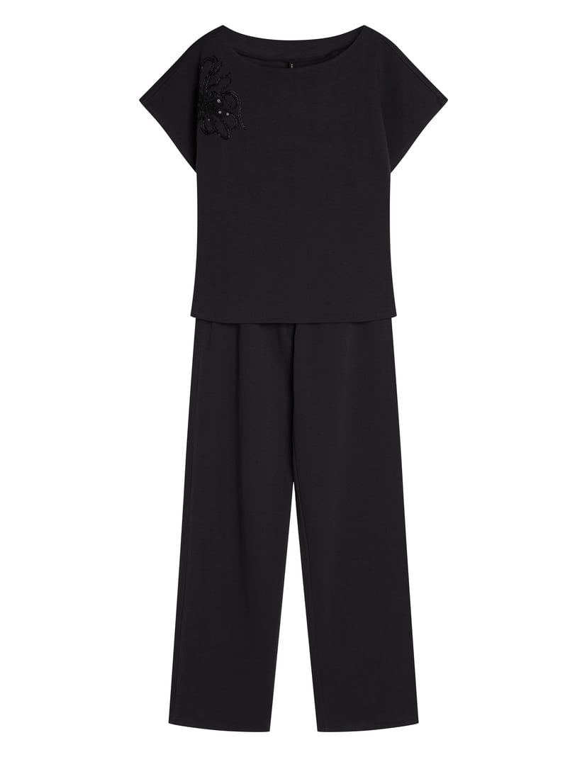 Long Pajamas MYSTIC Premium with Floral Appliqué Black 8