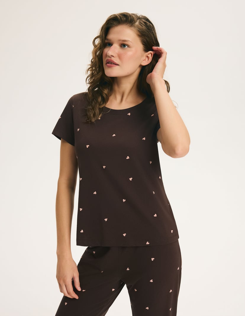 ASHY Pajamas with Capri Pants in Hearts brown 3