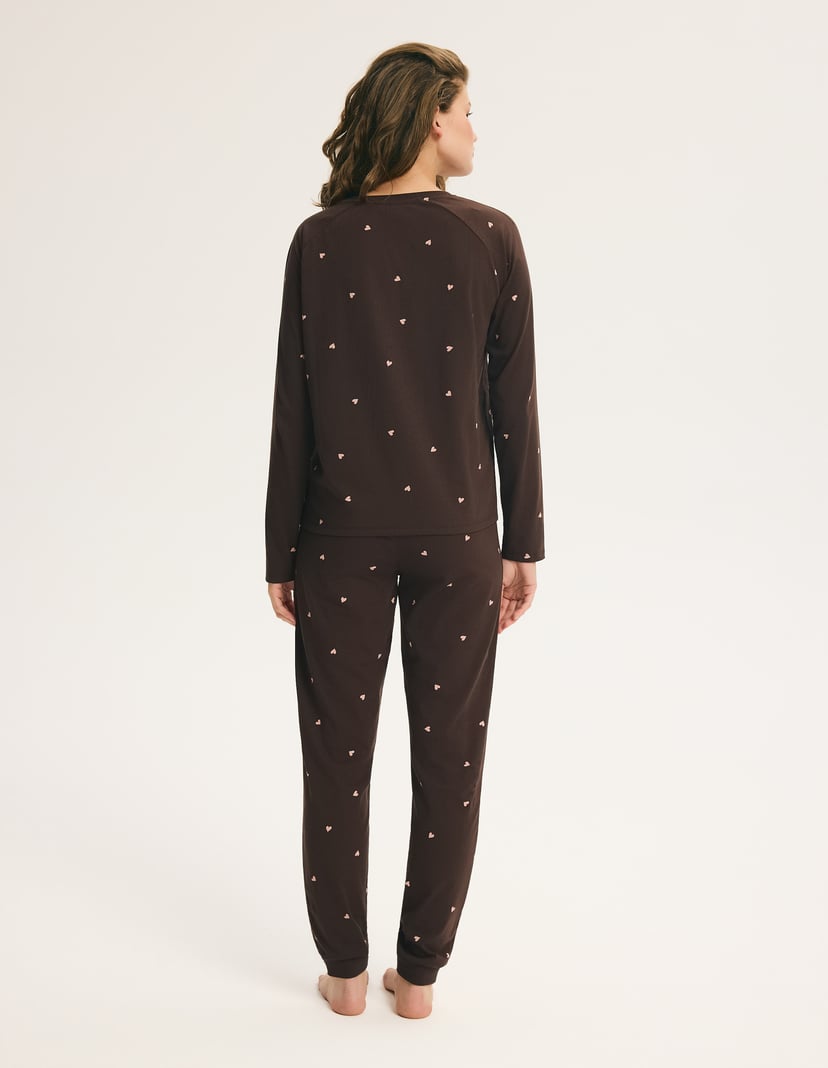 Long Pajamas MIMI in Cotton with Small Hearts brown 9