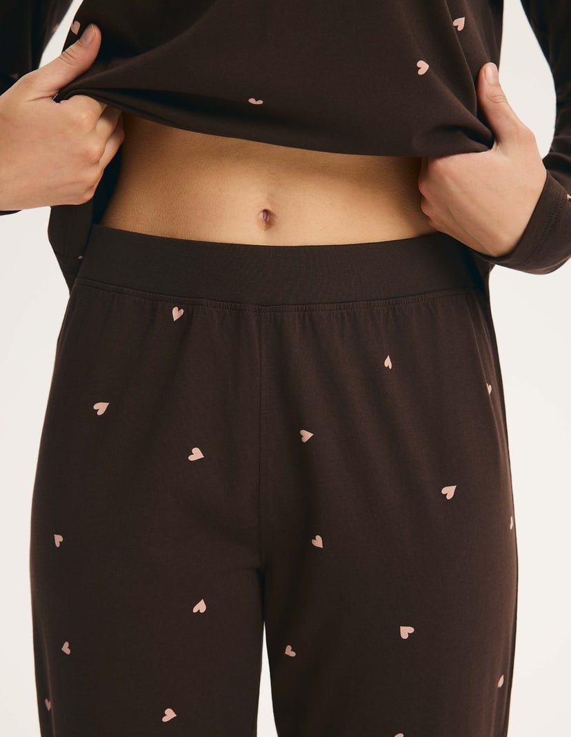 Long Pajamas MIMI in Cotton with Small Hearts brown 5