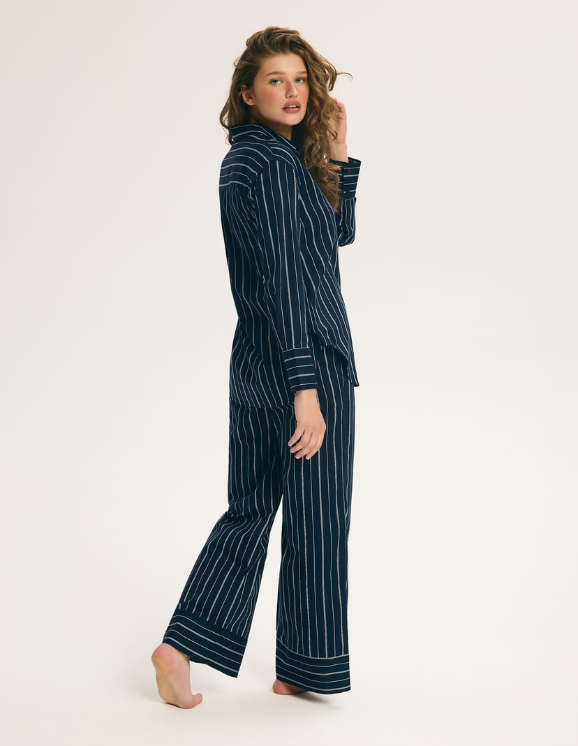 Stellar Premium Long Pajamas in Striped Cotton navy 6