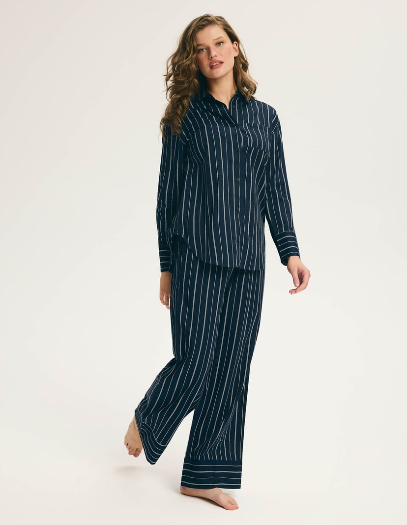 Stellar Premium Long Pajamas in Striped Cotton navy 9